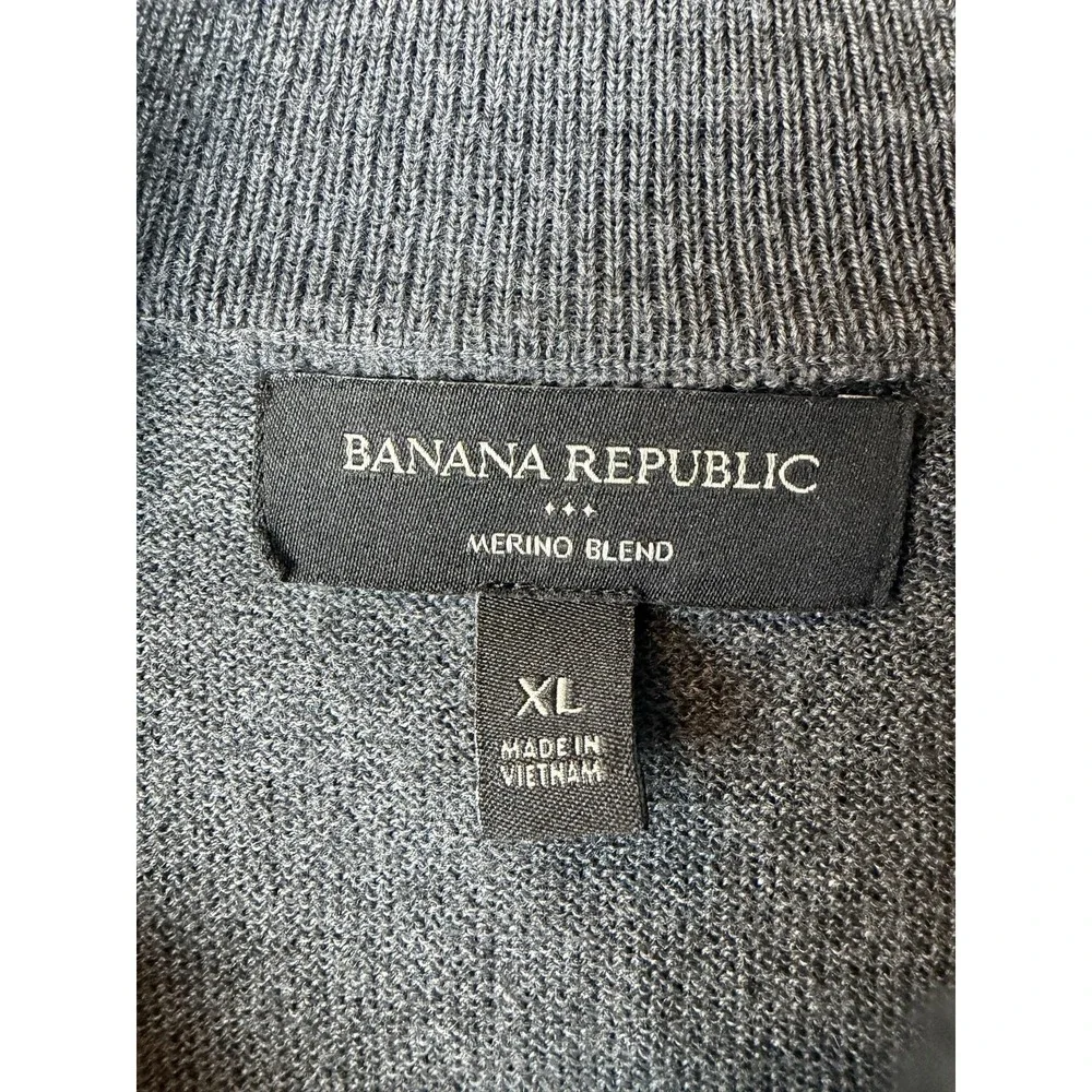 Banana Republic Sweater Mens XL Gray Merino Blend Full Zip Mock Neck Knit Mens
